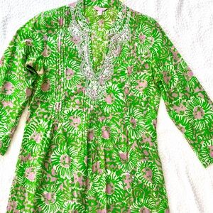 Lilly Pulitzer Green Tunic with Pink Floral Print